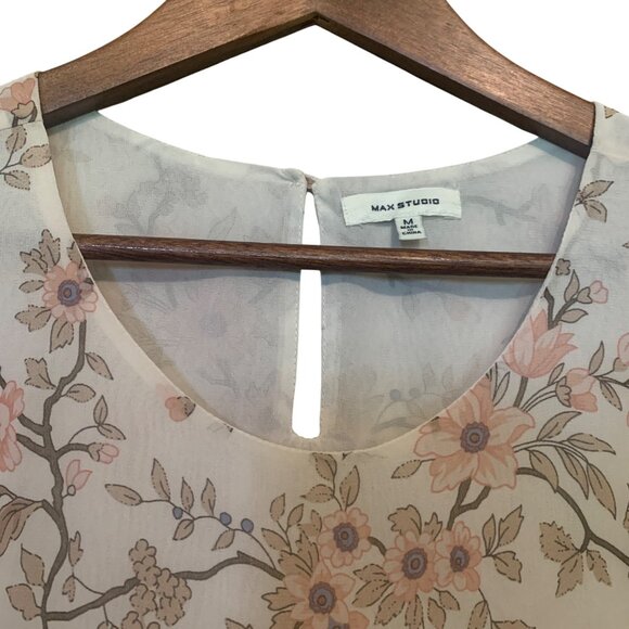 Max Studio Women's Floral Sleeveless Top Beige & Pink Sz M Cottagecore Innocent - Picture 3 of 8